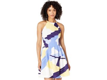 Vince Camuto Printed Scuba Halter Fit-and-Flare  com at Zappos